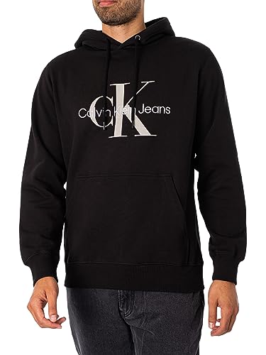 Calvin Klein Jeans Herren Hoodie Seasonal Monologo Regular mit Kapuze, Schwarz (Ck Black/Porpoise), S von Calvin Klein Jeans