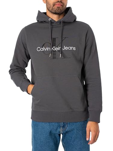 Calvin Klein Jeans Herren Hoodie Seasonal Monologo Regular Hoodie mit Kapuze, Grau (Dark Grey), L von Calvin Klein Jeans