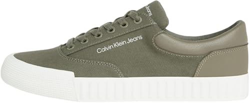 Calvin Klein Jeans Herren Skater Vulc Low Laceup Mix IN DC YM0YM00903 Vulkanisierte Sneaker, Grün (Dusty Olive/Bright White), 42 EU von Calvin Klein Jeans