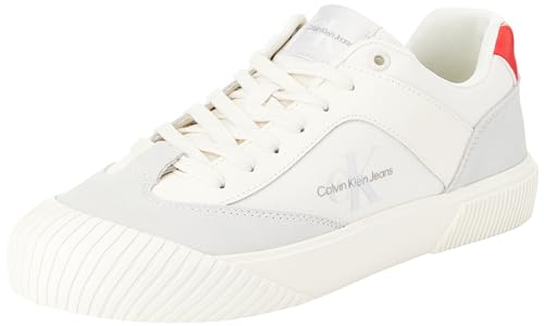 Calvin Klein Jeans Herren Skater Vulc Low Mix MG BTW YM0YM00916 Vulkanisierte Sneaker, Beige (Creamy White/Oyster Mushroom/Fiery), 42 EU von Calvin Klein Jeans