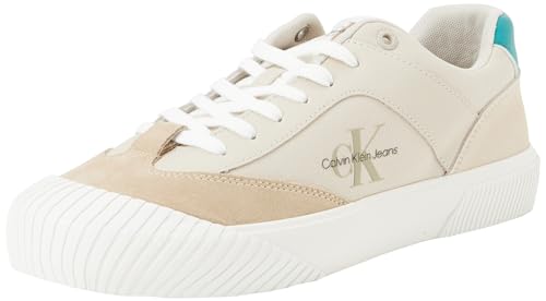 Calvin Klein Jeans Herren Skater Vulc Low Mix MG BTW YM0YM00916 Vulkanisierte Sneaker, Weiß (Eggshell/Travertine/Fanfare), 42 EU von Calvin Klein Jeans