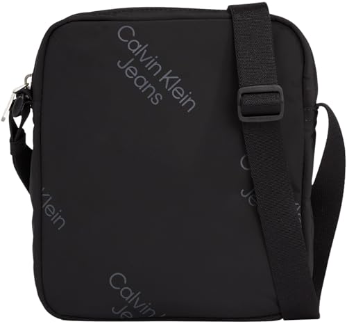 Calvin Klein Jeans Herren Umhängetasche Essentials Reporter Klein, Schwarz (Black/Pinstripe Grey), Einheitsgröße von Calvin Klein