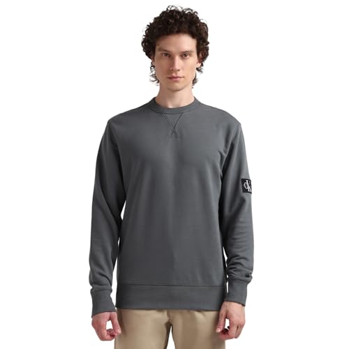 Calvin Klein Jeans Herren Sweatshirt Badge Crew Neck ohne Kapuze, Grau (Endless Grey), XS von Calvin Klein