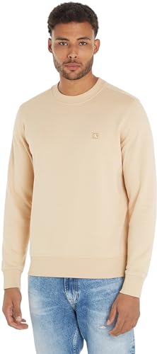 Calvin Klein Jeans Herren Sweatshirt Ck Embro Badge Crew Neck ohne Kapuze, Beige (Warm Sand), XS von Calvin Klein Jeans