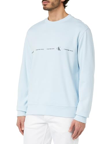 Calvin Klein Jeans Herren Sweatshirt Logo Repeat Crew Neck ohne Kapuze, Blau (Keepsake Blue), L von Calvin Klein Jeans