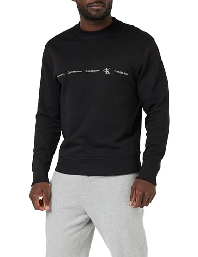 Calvin Klein Jeans Herren Sweatshirt Logo Repeat Crew Neck ohne Kapuze, Schwarz (Ck Black), L von Calvin Klein Jeans