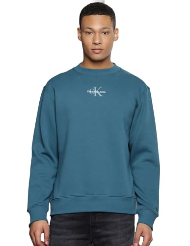 Calvin Klein Jeans Herren Sweatshirt Monologo Crew Neck ohne Kapuze, Blau (Atlantic Deep), S von Calvin Klein Jeans