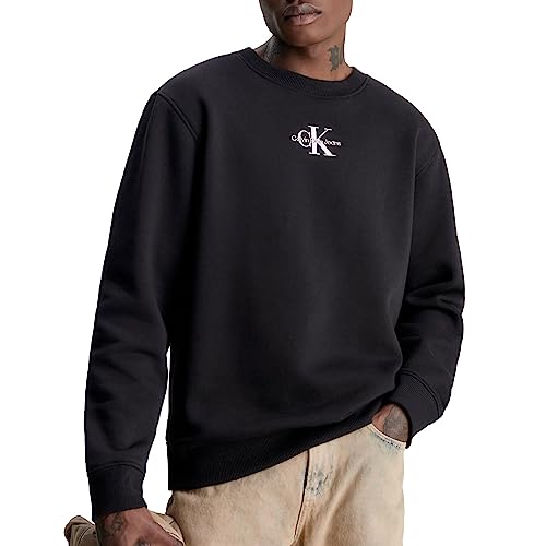 Calvin Klein Jeans Herren Sweatshirt Monologo Crew Neck ohne Kapuze, Schwarz (Ck Black), XXS von Calvin Klein Jeans