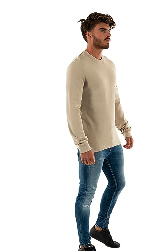 Calvin Klein Jeans Herren Sweatshirt Waffle ohne Kapuze, Beige (Plaza Taupe), XS von Calvin Klein Jeans