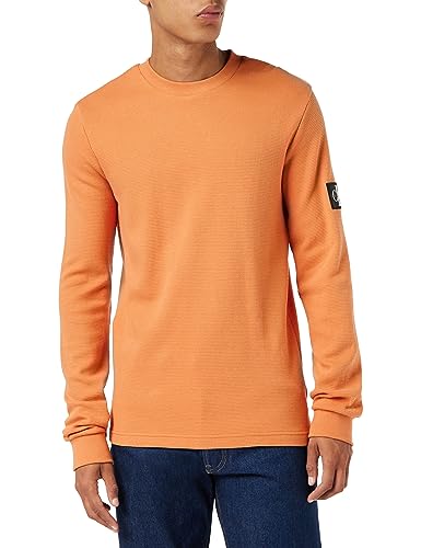 Calvin Klein Jeans Herren Sweatshirt Waffle ohne Kapuze, Orange (Burnt Clay), XL von Calvin Klein Jeans