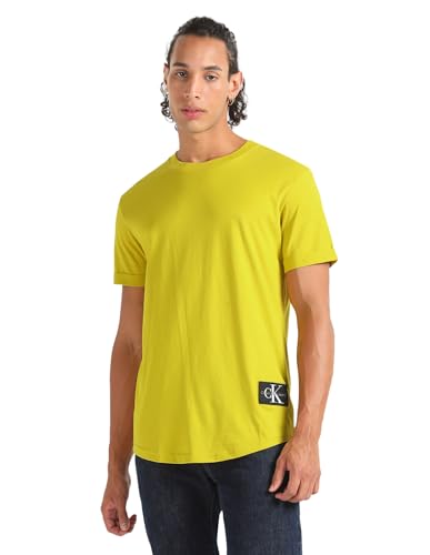 Calvin Klein Jeans Herren T-Shirt Kurzarm Badge Turn Up Sleeve Rundhalsausschnitt, Gelb (Tonic Yellow), M von Calvin Klein Jeans