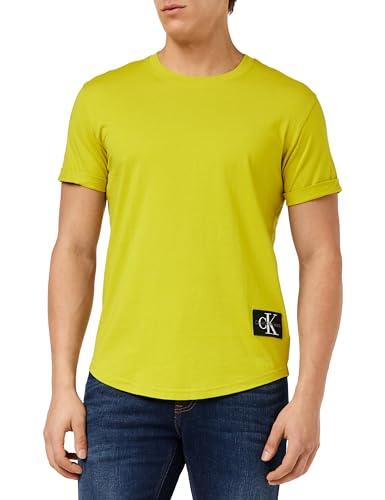 Calvin Klein Jeans Herren T-Shirt Kurzarm Badge Turn Up Sleeve Rundhalsausschnitt, Gelb (Tonic Yellow), XS von Calvin Klein Jeans