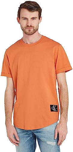 Calvin Klein Jeans Herren T-Shirt Kurzarm Badge Turn Up Sleeve Rundhalsausschnitt, Orange (Burnt Clay), XS von Calvin Klein Jeans