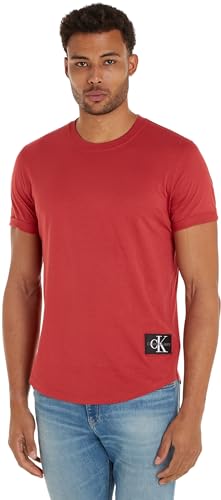 Calvin Klein Jeans Herren T-Shirt Kurzarm Badge Turn Up Sleeve Rundhalsausschnitt, Rot (Garnet), M von Calvin Klein Jeans