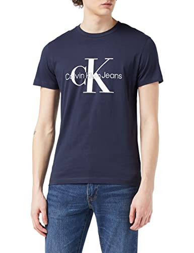 Calvin Klein Jeans Herren T-Shirt Kurzarm Core Monologo Slim Fit , Blau (Night Sky), XL von Calvin Klein Jeans