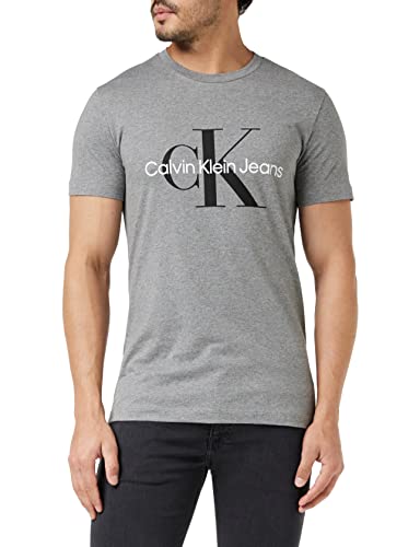 Calvin Klein Jeans Herren T-Shirt Kurzarm Core Monologo Slim Fit , Grau (Mid Grey Heather), XL von Calvin Klein Jeans