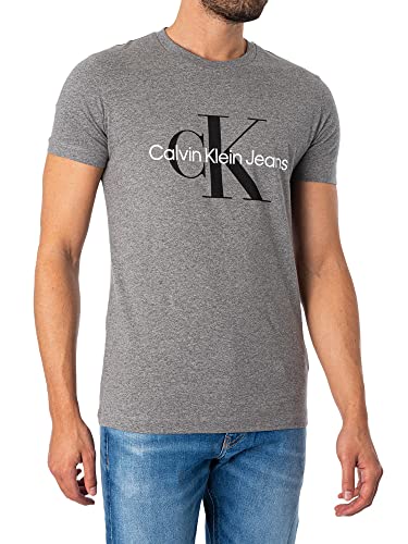 Calvin Klein Jeans Herren T-Shirt Kurzarm Core Monologo Slim Fit , Grau (Mid Grey Heather), XS von Calvin Klein Jeans