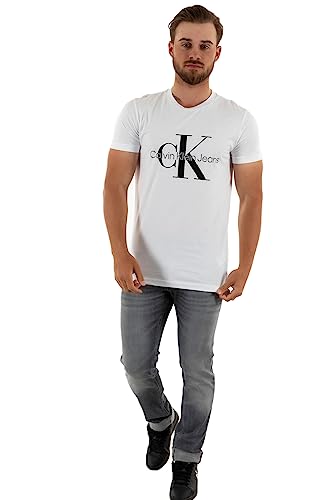 Calvin Klein Jeans Herren T-Shirt Kurzarm Core Monologo Slim Fit , Weiß (Bright White), 3XL von Calvin Klein Jeans