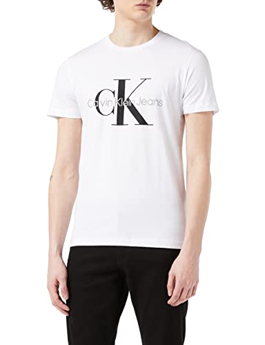 Calvin Klein Jeans Herren T-Shirt Kurzarm Core Monologo Slim Fit , Weiß (Bright White), L von Calvin Klein Jeans