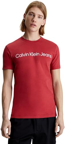 Calvin Klein Jeans Herren T-Shirt Kurzarm Institutional Logo Slim Fit, Rot (Garnet), XXL von Calvin Klein