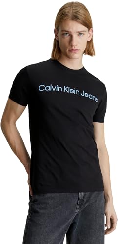 Calvin Klein Jeans Herren T-Shirt Kurzarm Institutional Logo Slim Fit, Schwarz (Ck Black), XS von Calvin Klein Jeans