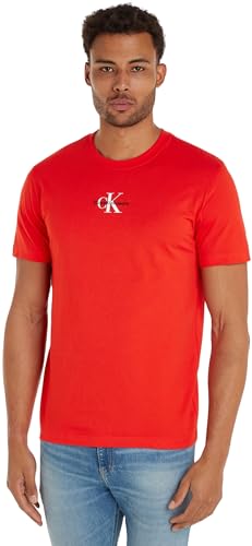 Calvin Klein Jeans Herren T-Shirt Kurzarm Monologo Regular aus Bio-Baumwolle, Rot (Fiery Red), M von Calvin Klein Jeans