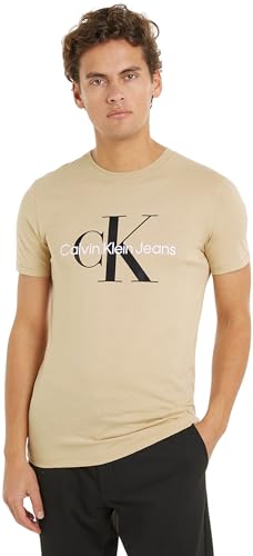 Calvin Klein Jeans Herren T-Shirt Kurzarm Rundhalsausschnitt, Beige (Pale Khaki), XXL von Calvin Klein