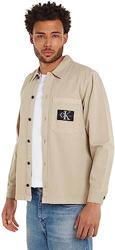 Calvin Klein Jeans Herren Utility Overshirt J30J323970 Gewebte Oberteile, Beige (Plaza Taupe), M von Calvin Klein Jeans