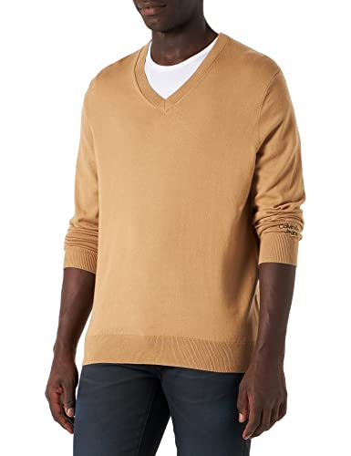 Calvin Klein Jeans Herren Stacked Logo V-Neck Sweater J30J322058 Pullover, Braun (Timeless Camel), M von Calvin Klein Jeans