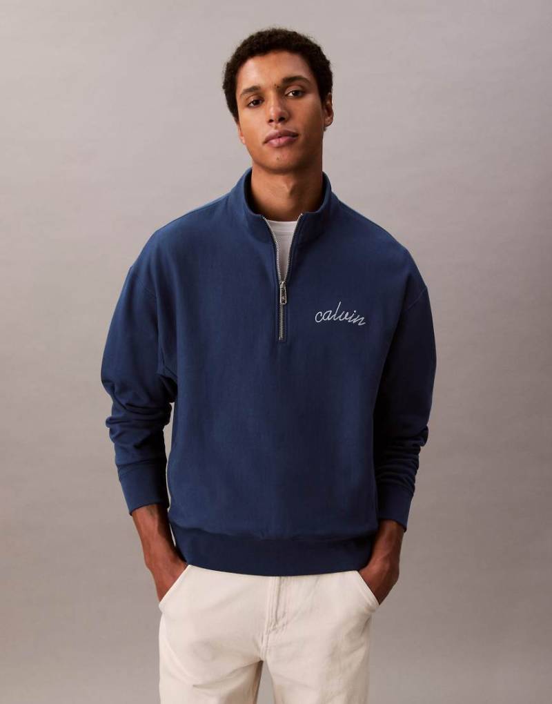 Calvin Klein Jeans - Hochwertiges Sweatshirt in Marineblau mit kurzem Reißverschluss und Logo von Calvin Klein Jeans