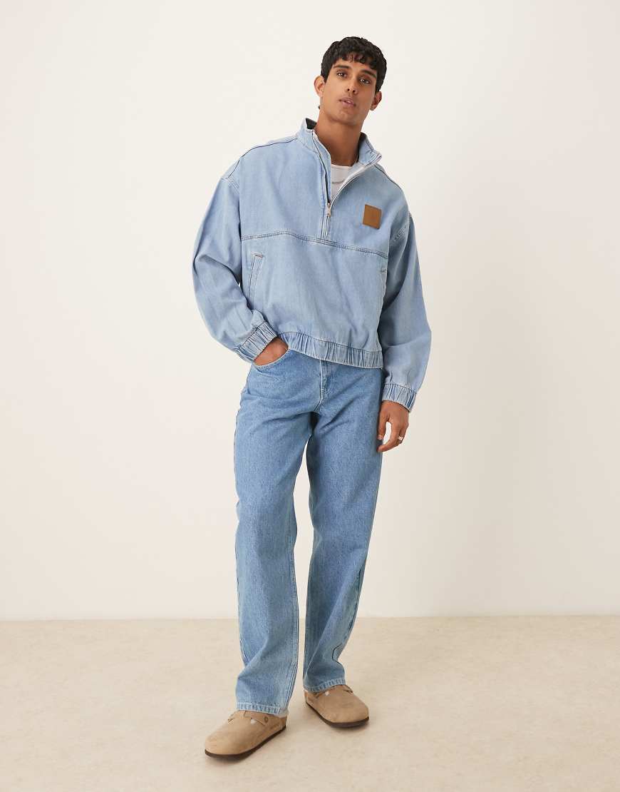 Calvin Klein Jeans - Jeans-Schlupfjacke in heller Waschung mit kurzem Reißverschluss-Blau von Calvin Klein Jeans