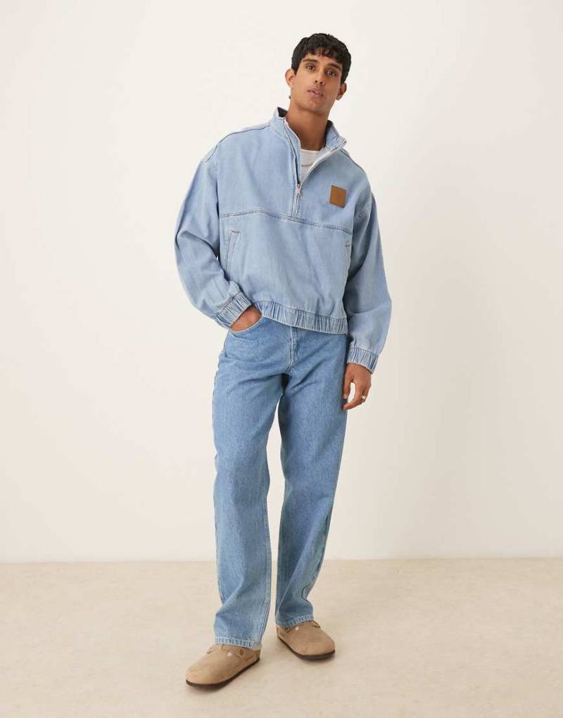 Calvin Klein Jeans - Jeans-Schlupfjacke in heller Waschung mit kurzem Reißverschluss-Blau von Calvin Klein Jeans