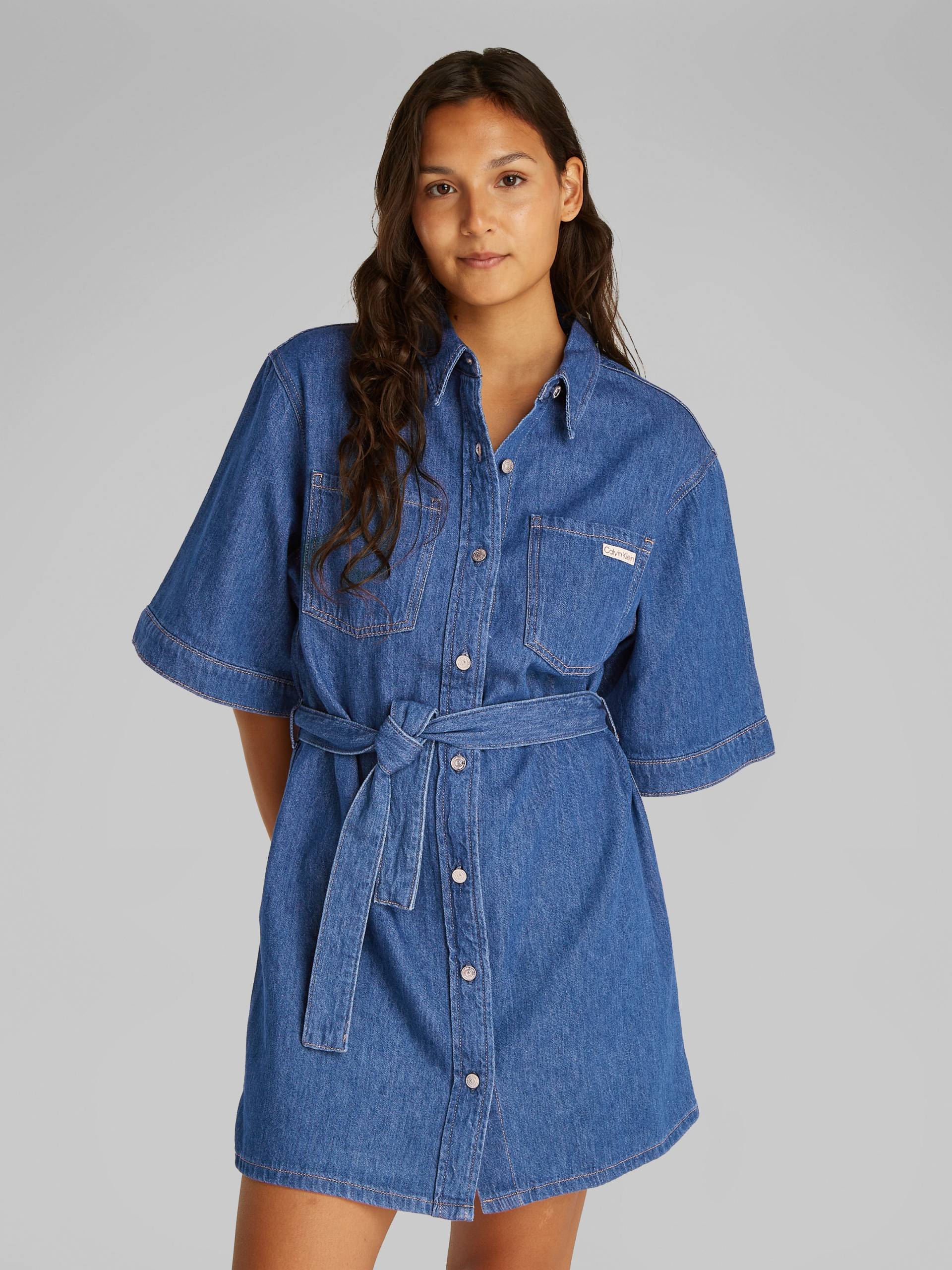 Calvin Klein Jeans Jeanskleid "LINEN BOXY BELTED SHIRT DRESS" Brusttaschen mit Kimonoärmeln von Calvin Klein Jeans
