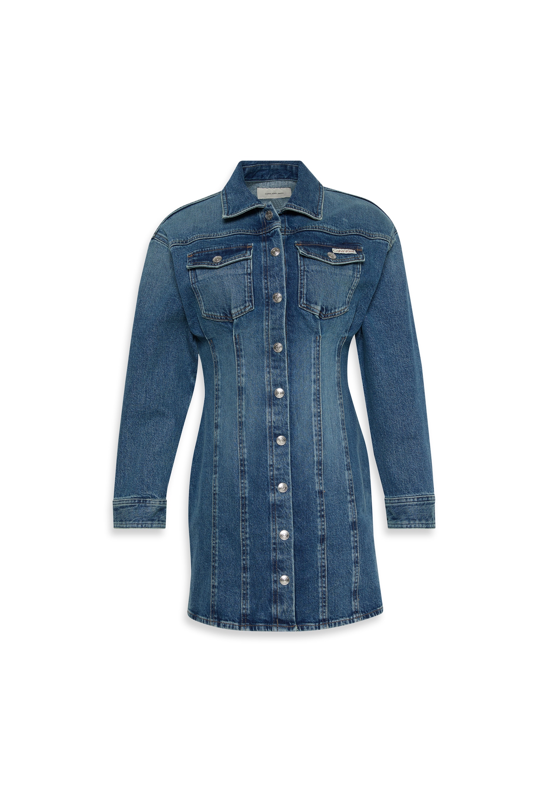 Calvin Klein Jeans Jeanskleid "LS DENIM MINI DRESS" Klappentaschen Mit Rundhalsausschnitt, figurbetont von Calvin Klein Jeans