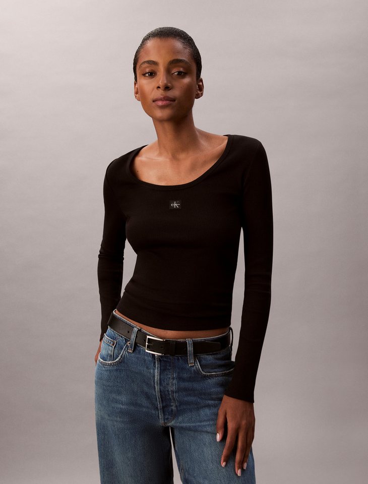 Calvin Klein Jeans Langarmshirt LS WOVEN LABEL 2X2 RIB SCOOP NEC Mit Rundhalsausschnitt, regular fit von Calvin Klein Jeans