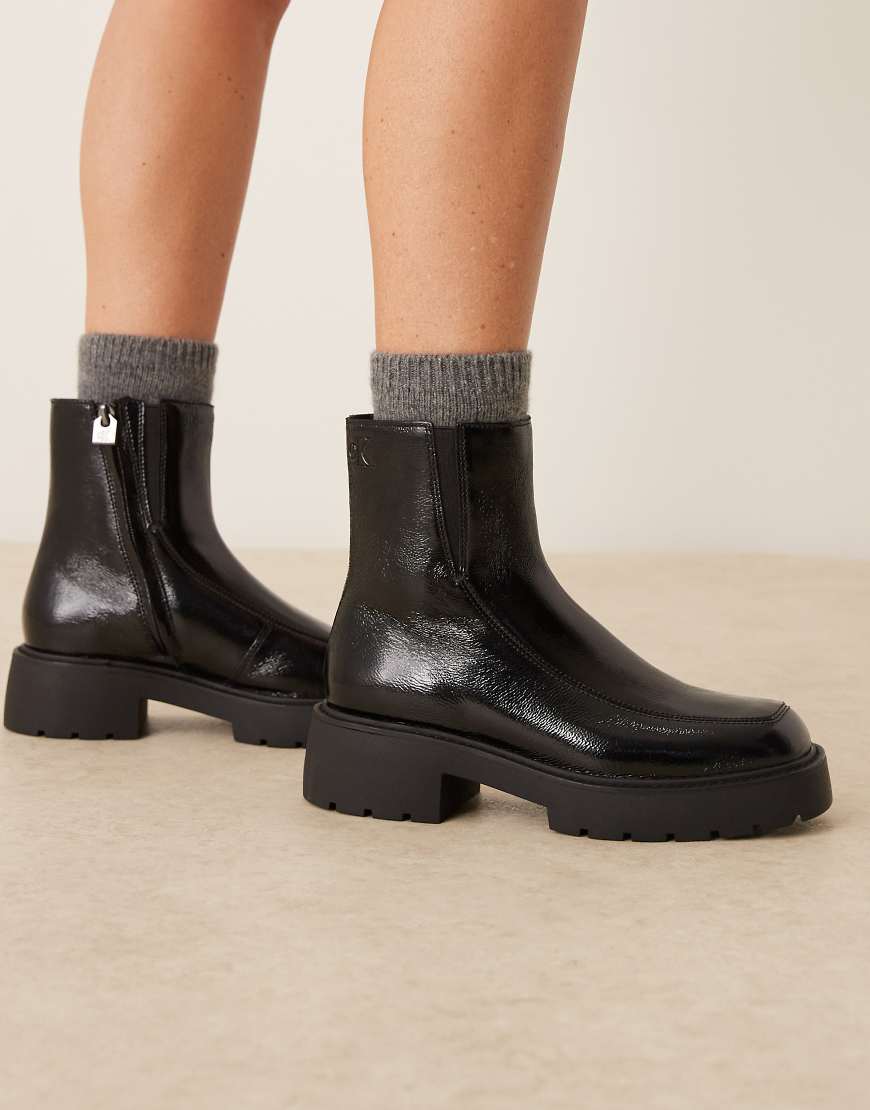 Calvin Klein Jeans - Leder-Stiefeletten in Schwarz mit dicker Sohle und Reißverschluss von Calvin Klein Jeans