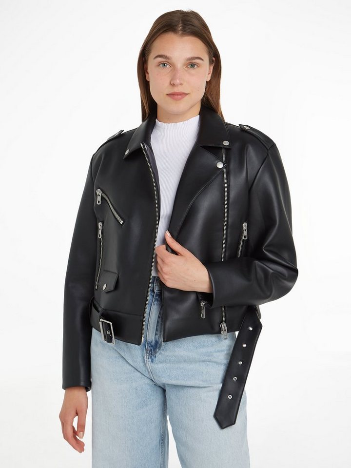 Calvin Klein Jeans Lederjacke CLASSIC FAUX LEATHER BIKER mit Gürtel von Calvin Klein Jeans