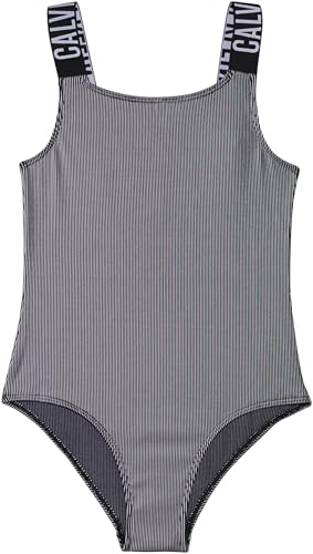 Calvin Klein Jeans Mädchen Badeanzug Swimsuit Gerippt, Schwarz (Pvh Black), 8-10 Jahre von Calvin Klein