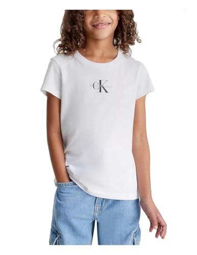 Calvin Klein Jeans Mädchen Micro Monogram Top IG0IG01470 Kurzarm Strickoberteile, Weiß (Bright White), 10 Jahre von Calvin Klein Jeans