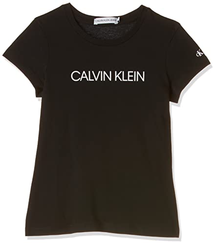 Calvin Klein Jeans Mädchen T-Shirt Kurzarm Institutional Rundhalsausschnitt, Schwarz (Ck Black), 4 Jahre von Calvin Klein Jeans