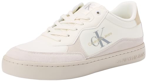 Calvin Klein Jeans Herren Cupsole Sneaker Classic Cupsole Low Mix aus Leder, Weiß (Creamy White/Eggshell), 46 von Calvin Klein