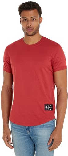 Calvin Klein Jeans Herren T-Shirt Kurzarm Badge Turn Up Sleeve Rundhalsausschnitt, Rot (Garnet), XL von Calvin Klein Jeans