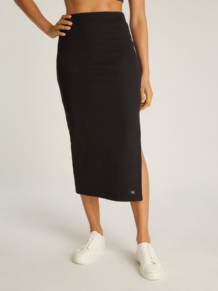 Calvin Klein Jeans Midirock WOVEN LABEL RIB SKIRT mit Beinschlitz Calvin Klein Jeans Midirock WOVEN LABEL RIB SKIRT mit Beinschlitz von Calvin Klein Jeans