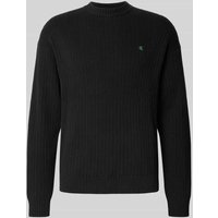 Calvin Klein Jeans Oversized Strickpullover mit gerippten Abschlüssen in Black, Größe L von Calvin Klein Jeans