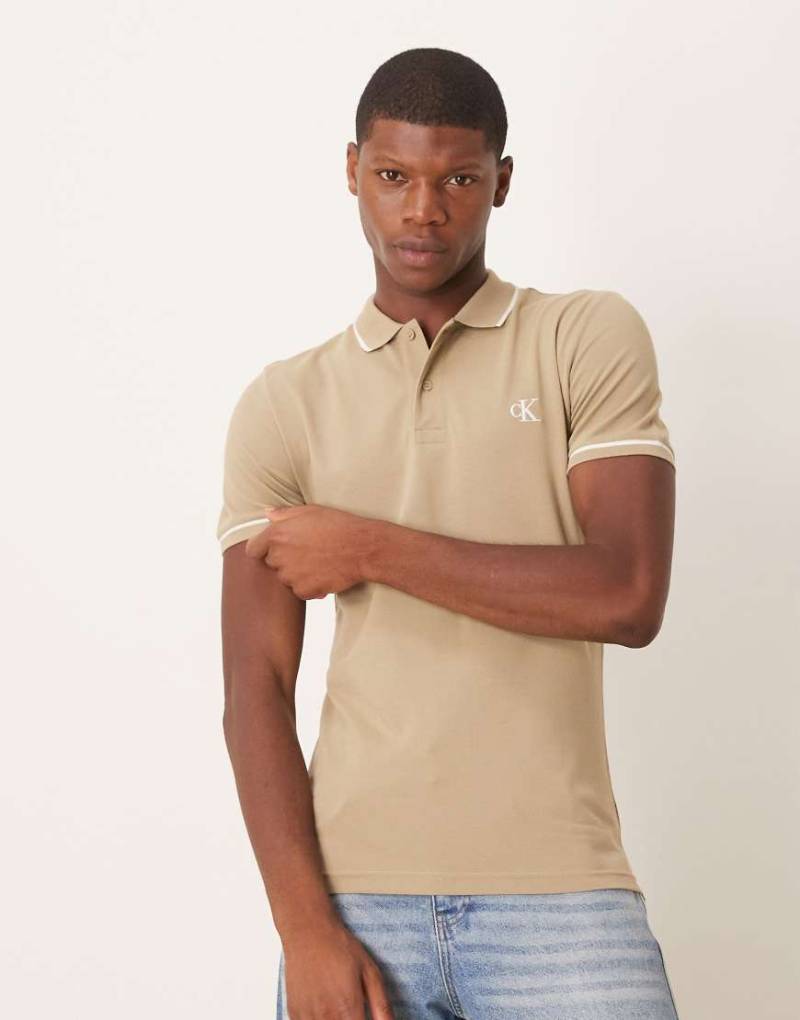 Calvin Klein Jeans - Poloshirt in Beige mit Streifenverzierung-Neutral von Calvin Klein Jeans
