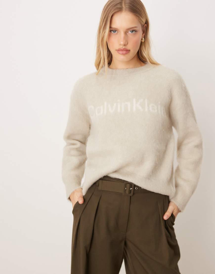 Calvin Klein Jeans - Pullover aus Alpakawolle in Wollweiß mit Logo von Calvin Klein Jeans