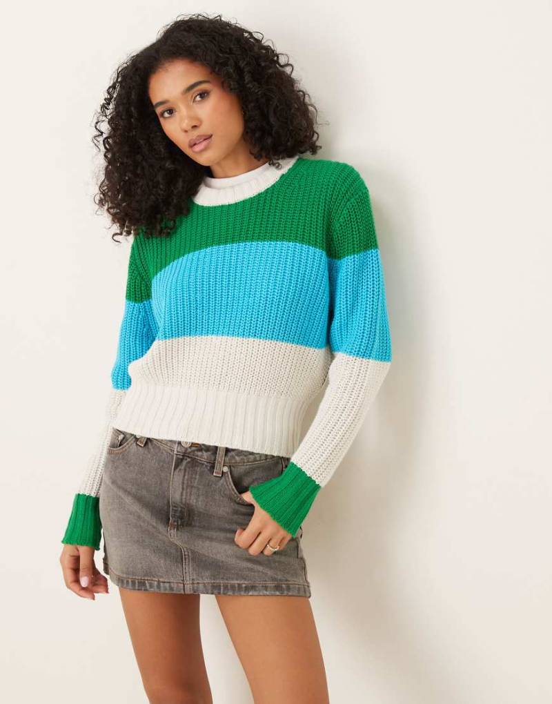 Calvin Klein Jeans - Pullover aus Grobstrick in Blau/Grün im Blockfarbendesign-Bunt von Calvin Klein Jeans