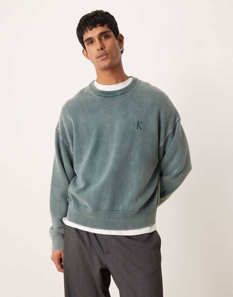 Calvin Klein Jeans - Pullover in Petrol mit Rundhalsausschnitt-Blau von Calvin Klein Jeans