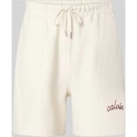 Calvin Klein Jeans Regular Fit Sweatshorts mit Logo-Stitching Modell 'Terry' in Offwhite, Größe M von Calvin Klein Jeans