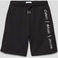Calvin Klein Jeans Relaxed Fit Bermudas mit Label-Print Modell 'MAXI' in Black, Größe 140 von Calvin Klein Jeans